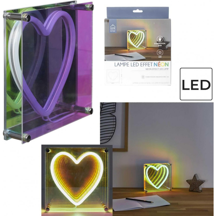 Lampe Acrylique LED Effet Néon Coeur