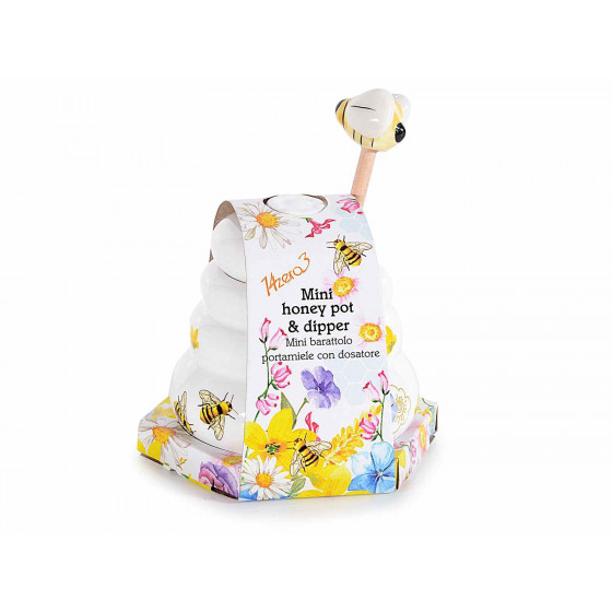 Pot à miel cuillère bois avec abeille