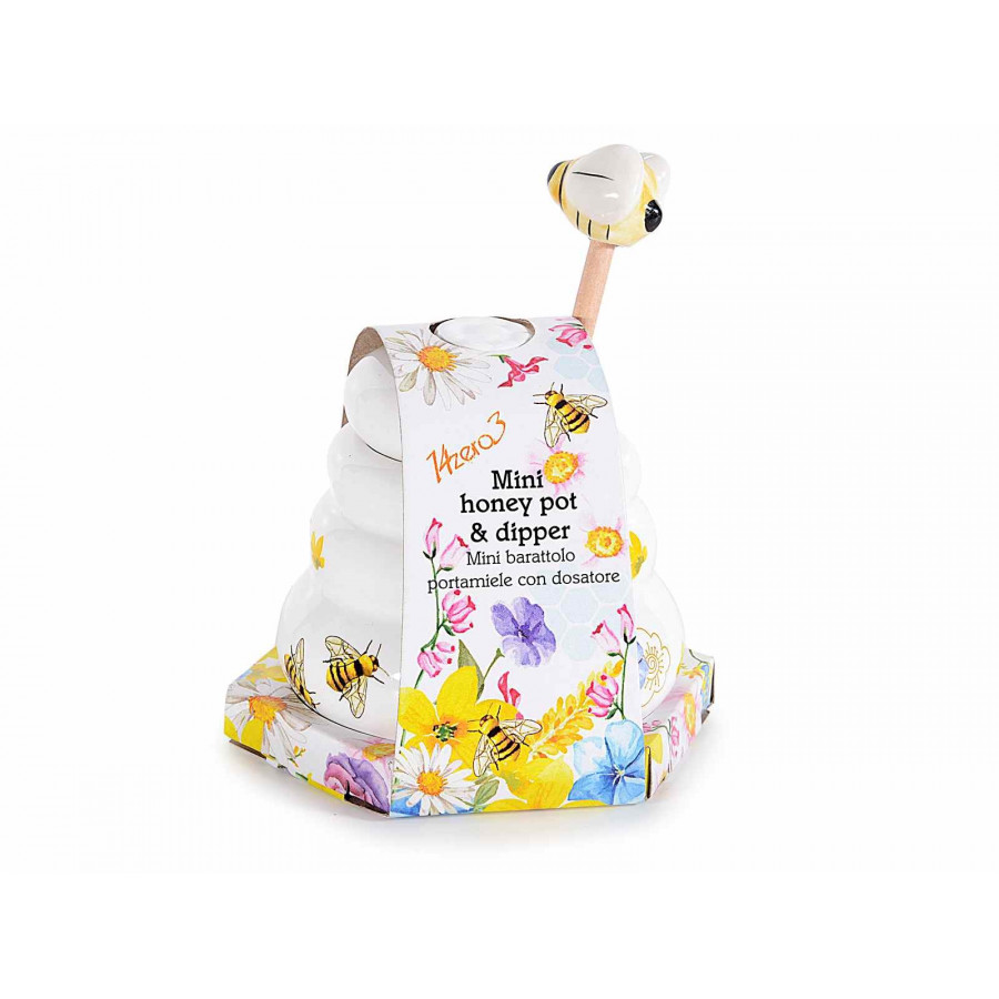 Pot à miel cuillère bois avec abeille