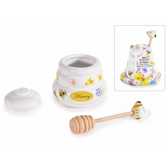 Pot à miel cuillère bois avec abeille