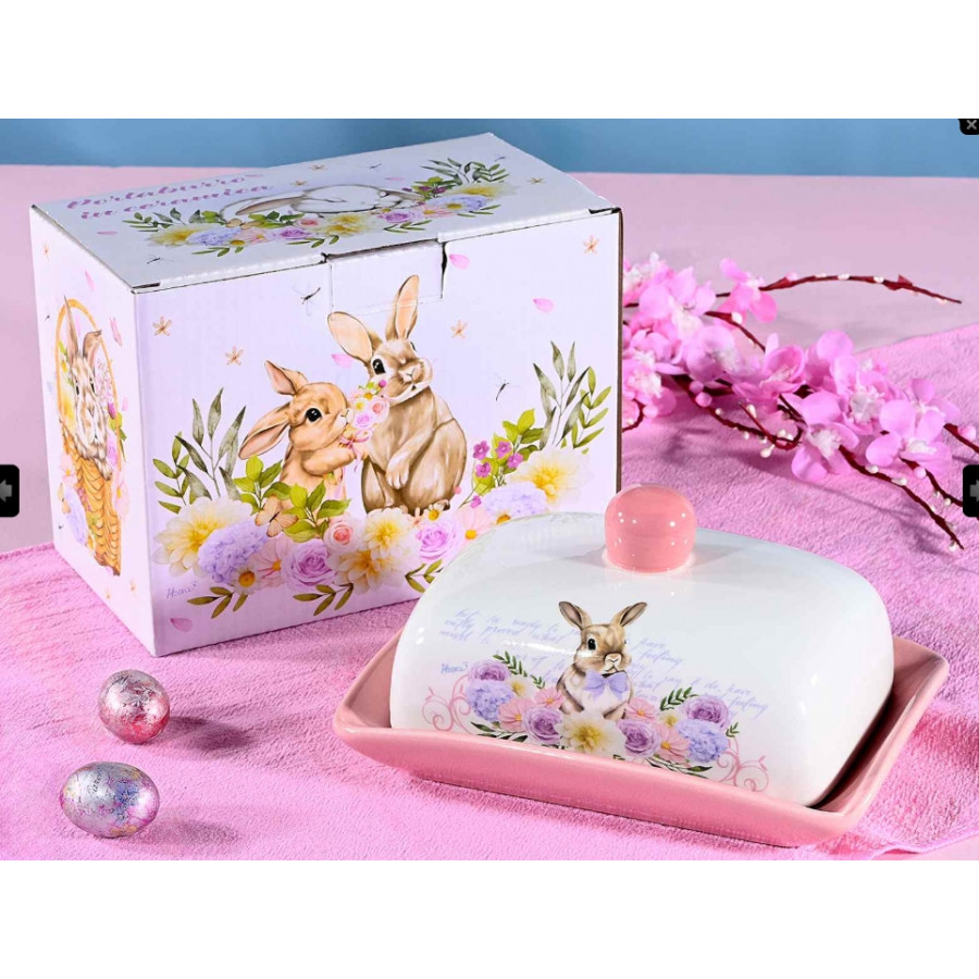 Beurrier en céramique motif lapin