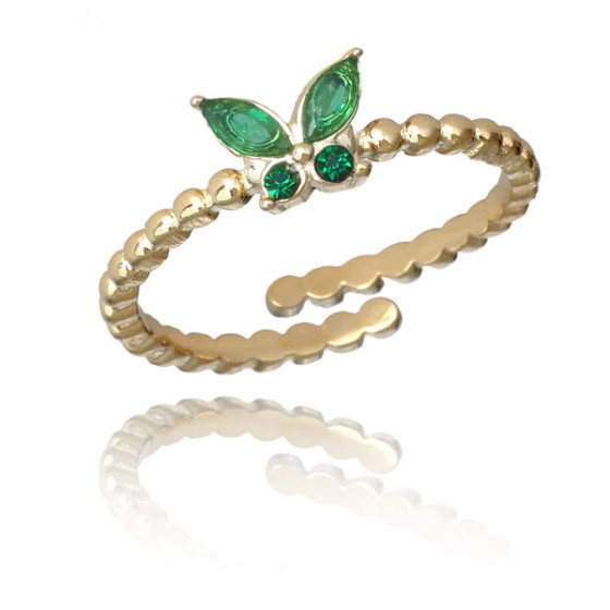 Bague Ajustable papillon Verte – Acier Inoxydable Doré