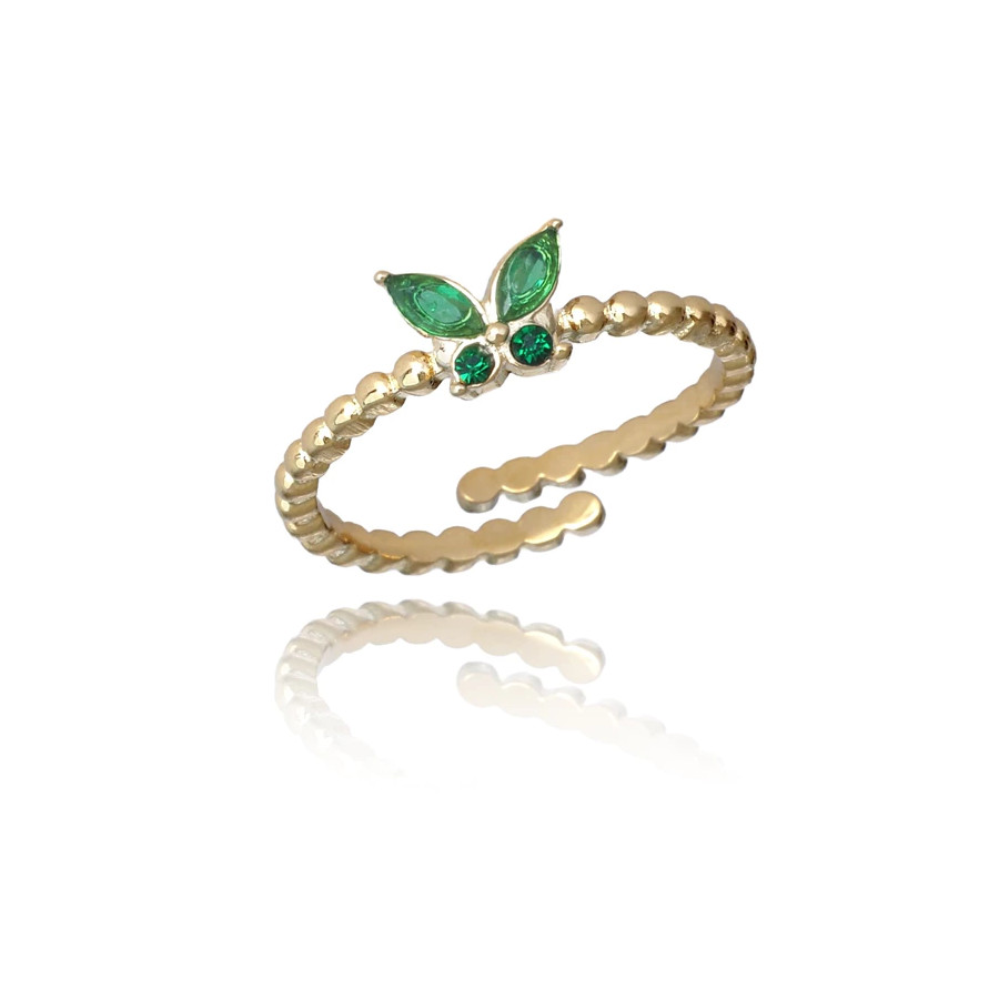 Bague Ajustable papillon Verte – Acier Inoxydable Doré