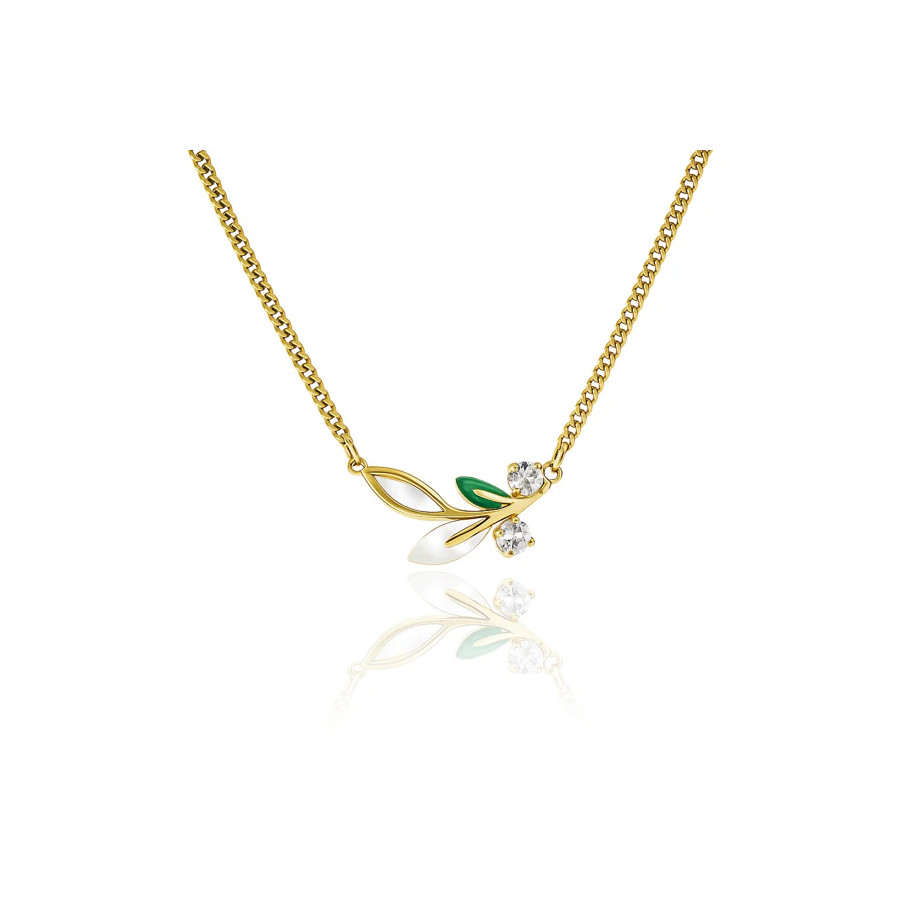 Collier Feuille Élégance – Acier Inoxydable Doré avec Cristaux