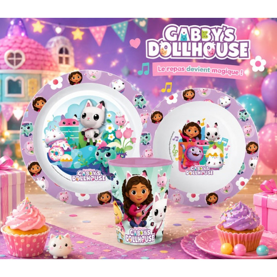 Set Repas Enfant Gabby's Dollhouse – Assiette Plate, Assiette Creuse et Mug