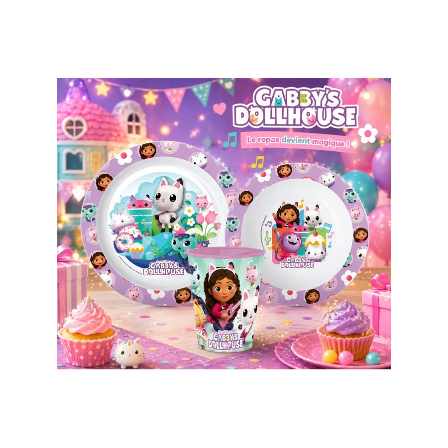 Set Repas Enfant Gabby's Dollhouse – Assiette Plate, Assiette Creuse et Mug