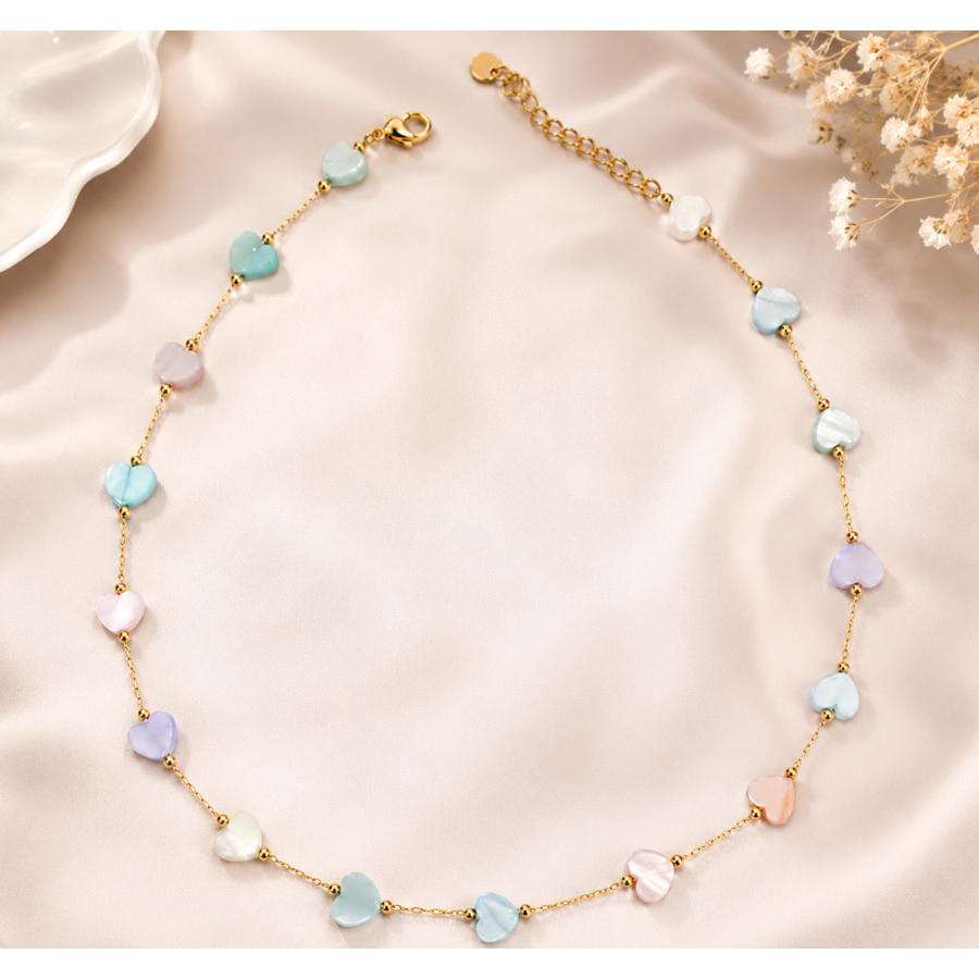 Collier cœurs pastel doré