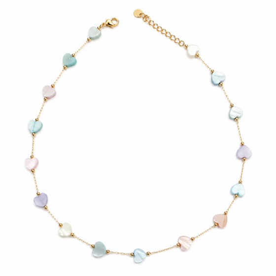 Collier cœurs pastel doré