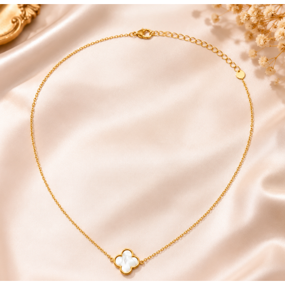 Collier trèfle Nacré blanc