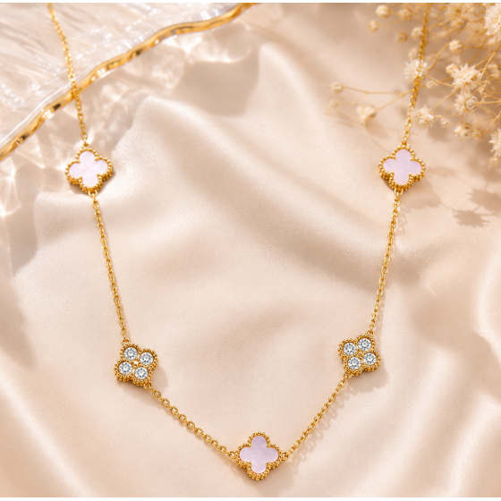 Collier Doré Multi Trèfles Nacrés