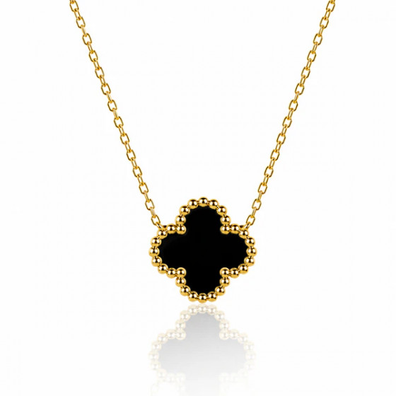 Collier trèfle noir, collier doré femme, bijou fantaisie, pendentif trèfle, collier élégant, collier tendance, bijou femme, cade
