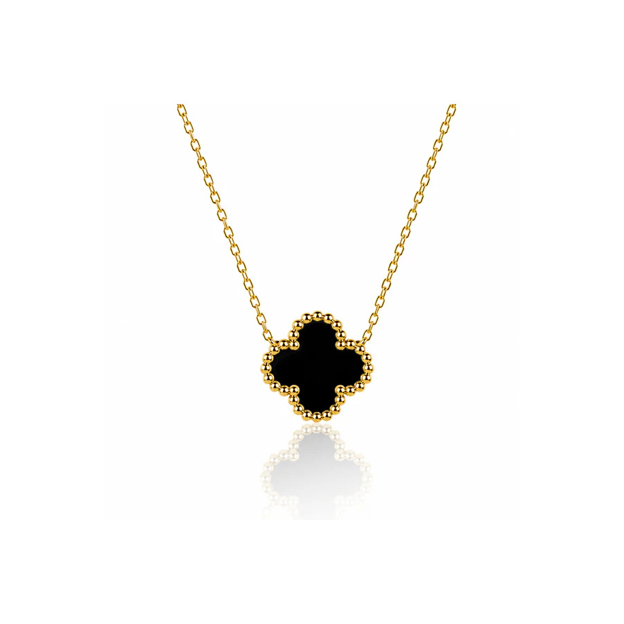 Collier trèfle noir, collier doré femme, bijou fantaisie, pendentif trèfle, collier élégant, collier tendance, bijou femme, cade