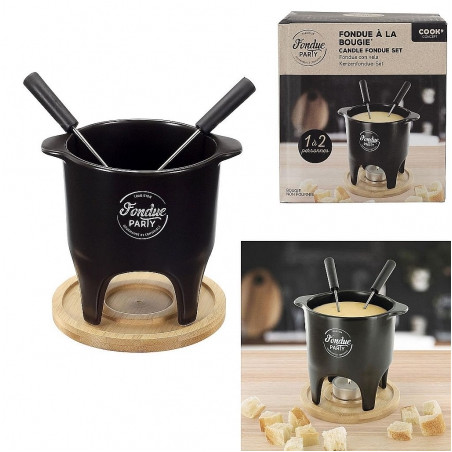 Service à Fondue Chocolat 4 Pièces Stoneware Beige/Blanc - Idéal Pour Moments Gourmands En Famille