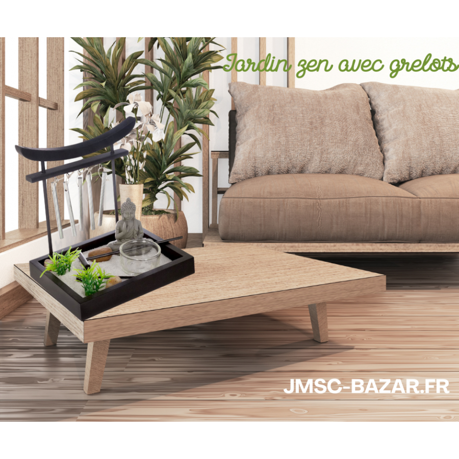 Jardin Zen Atmosphera - Coffret Avec Bouddha, Bougie, Gong & Décoration - Bois Noir 16x20 Cm